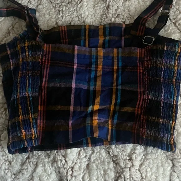 Hollister Crop Top Size Small Multicolor Plaid Adjustable Strap Festival Smocked - Picture 4 of 5